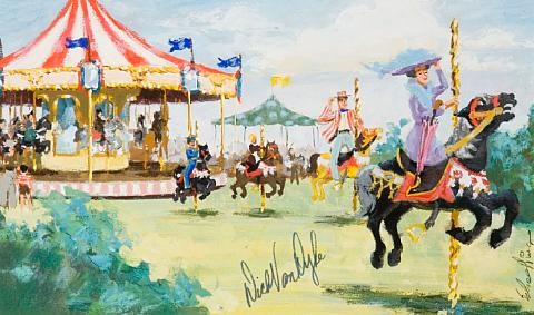 jim-schaeffing-julie-andrews-as-mary-poppins-on-a-carousel-horse,-riding-away-from-the-carousel,-from-the-jolly